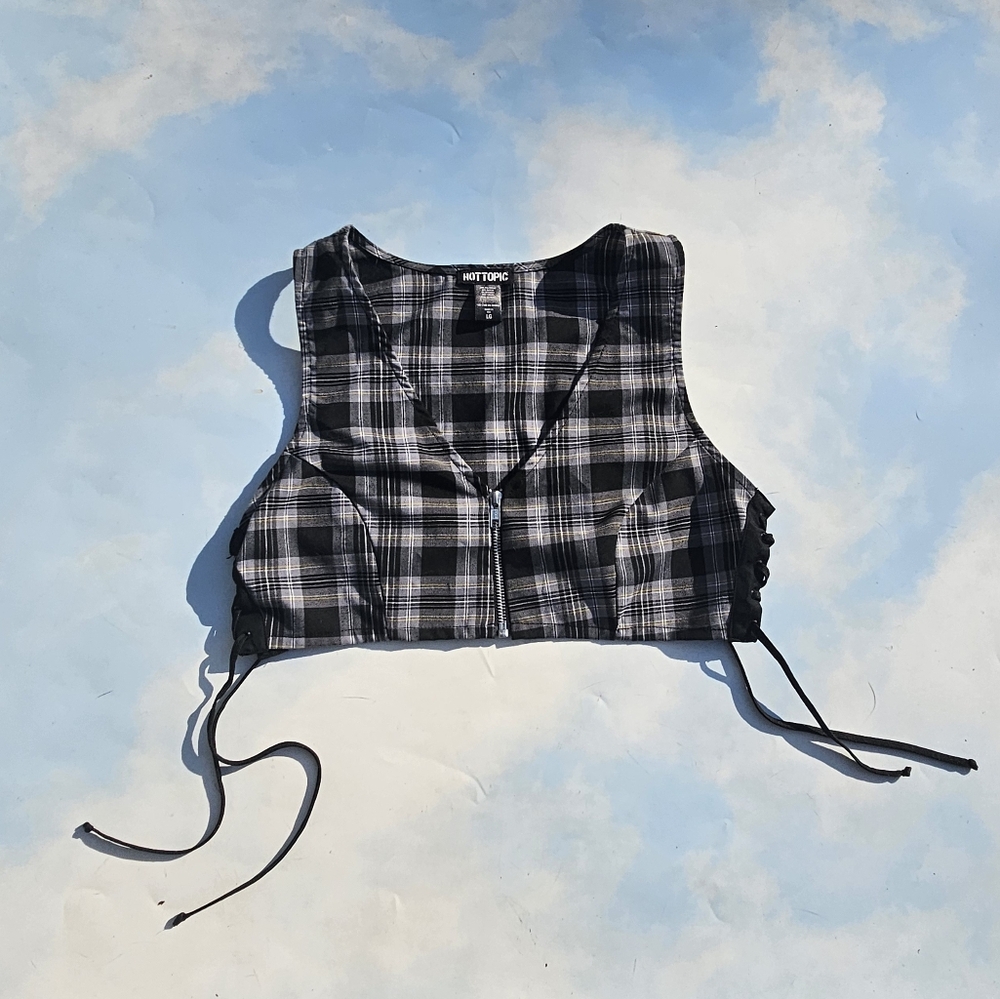 Grey & Black Plaid Crop Top Goth Top Punk Top Plaid Corset Top Punk Top